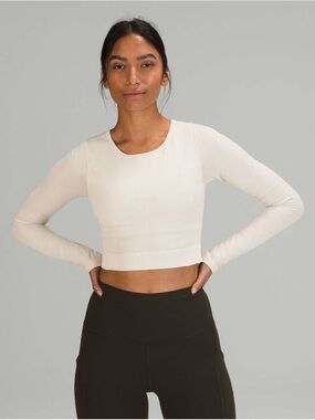 lululemon athletica Cream Ribbed Long-Sleeve Cropped Top